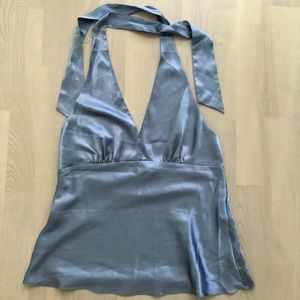La Vie En Rose Smooth Satin Steel Blue Halter Sleeping Tank Top